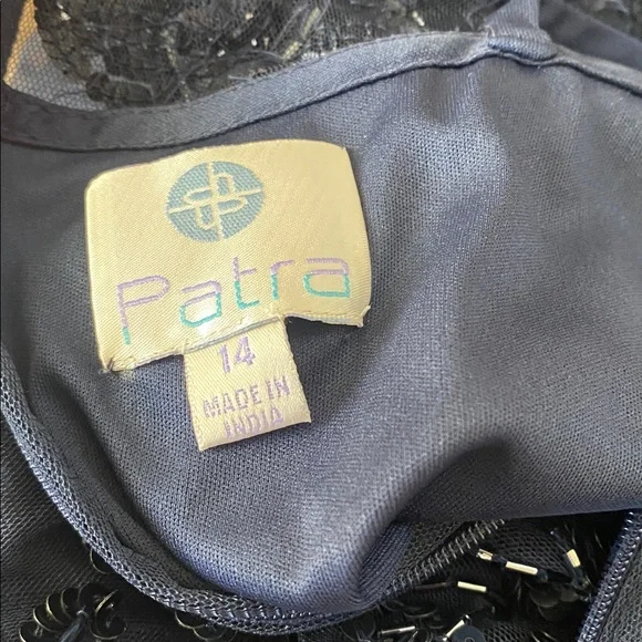 Patra Midnight Blue Long Sleeve sheer & sequin dress size 14 - Picture 9 of 12